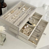 Organizador De Joyas Transparente Caja De Almacenamiento Con Cajones Multicapa Estilo De Mostrador a Prueba De Polvo Con Almacenamiento Para Anillos Collares Y Pendientes Material De Plástico Y Velours - details 2