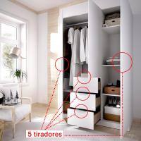Armario ropero de 3 Puertas y 3 cajones, Gran Capacidad, Natural/Blanco, 121x184x52 cm - details 9