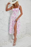 Vestido midi de satén con tirantes finos para mujer, abertura frontal, hueco - details 45