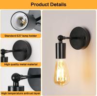 Goeco Aplicaciones de Pared Negra Vintage 2pcs 10*10*21CM Lámparas de Pared Giratorias E27 (No Incluido) Productos Peligrosos - details 1