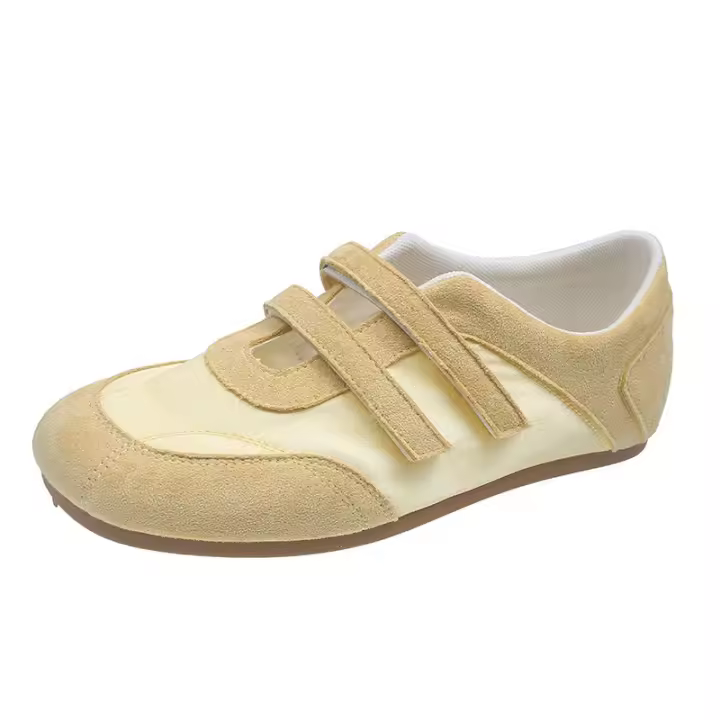 Zapatos de ballet de velcro con correa Estilo casual para mujeres Novedad en zapatos amarillos de satén 2025 - 1