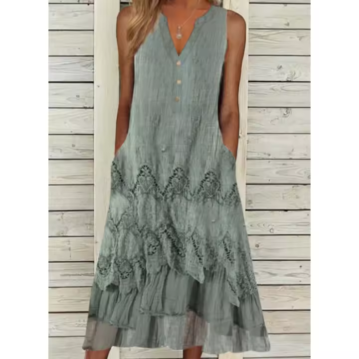 Vestido de verano con cuello en V para mujer. - 1