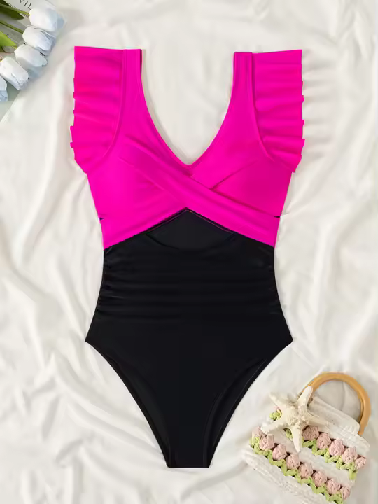 Traje de baño de una pieza para mujer con les y cuello en V, sexy, traje de playa sin espalda de verano - 1