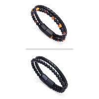 Pulsera de Ojo de Tigre Natural y Piedra Volcánica Tejida en Cuero PU con Cuentas - details 4