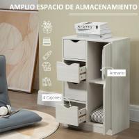 Armario de Salón Auxiliar con 4 Cajones Puerta, Estante Interior, Mueble de Almacenamiento Multiusos para Baño, Dormitorio, Comedor 54x29x83 cm - details 13