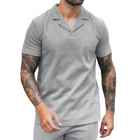 Verano 2025 para hombre, camiseta casual de manga corta con cuello polo y solapa en V, color sólido. - details 11