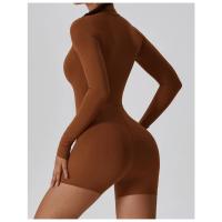 Mono deportivo de manga larga con cremallera frontal para mujer, mono con control de barriga, pantalones cortos de yoga, mono deportivo de una pieza - details 11