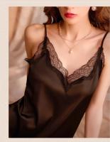 Pijamas de encaje sexy satén de seda de verano para mujer, nuevo conjunto de camisón de camisón con tirantes de alta gama modelos de verano - details 8