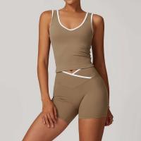 Scrunch - Conjunto de yoga corto para mujer, sujetador relleno en contraste rosa, pantalones cortos cruzados, pantalones deportivos de cintura alta, Fiess Gym Tre, ropa deportiva - details 28