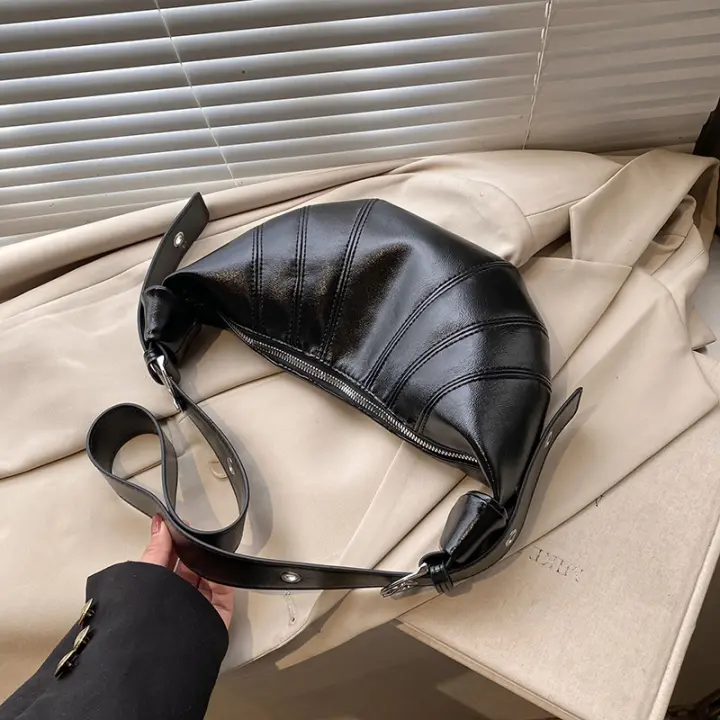 Bolso croissant vintage, bolso dumpling de moda, bolso negro de mujer, bolso bandolera de mujer - 1