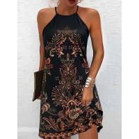 Primavera y verano nuevo estilo étnico estampado de flores cuello sin mangas vestido casual mujeres - details 1