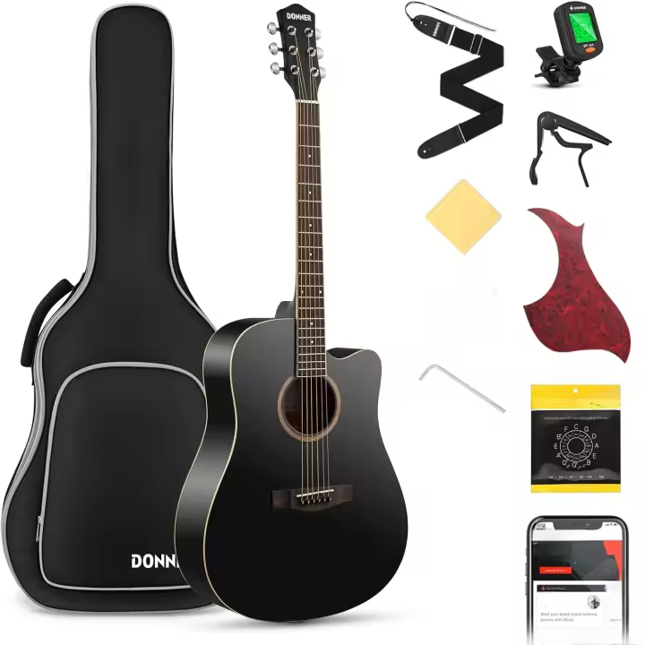 Guitarra Acústica para Adultos Guitarra 4/4 Kit 41 Pulgadas de Principiante con Afinador de Cuerdas Cejilla Negra - 1