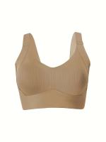 Sujetador Khaki para mujer - Cómodo y transpirable, espalda antideslizante, adecuado para correr, fitness y yoga, color sólido, talla adulta, tejido transpirable, sin aros, cómodo para llevar a diario. - details 4