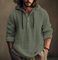 Sudadera con capucha para hombre, camisa de manga larga con cuello Henley, cordón, informal, color blanco, verde, primavera y verano, talla grande 3xl, 2xl, 44, 42 - details 2