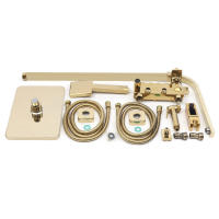 Sistema de ducha de lluvia dorado moderno, juego de ducha montado en la pared con cabezal de ducha de 9x9 pulgadas y ducha de mano de latón - details 9