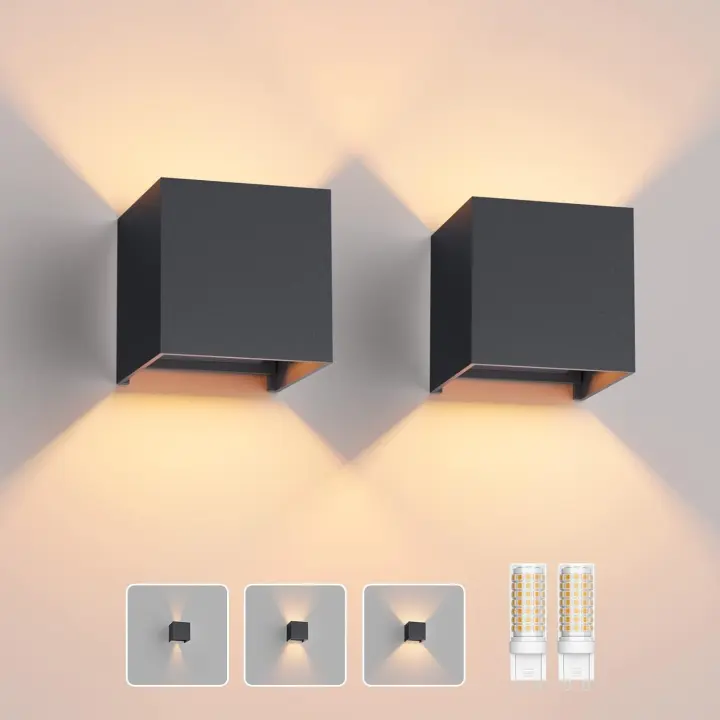 Aplique Pared LED Con G9 LED Bombillas Reemplazables, Blanco Cálido 3000K Lampara de Pared Interior/Exterior IP54 Ángulo Ajustable Apliques Antracita - 1