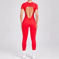 Ropa de Yoga de manga corta ajustada de Color sólido, pantalón largo Sexy con espalda descubierta, mono para entrenamiento de gimnasio, ropa deportiva de secado rápido de una pieza para Fitness - details 21