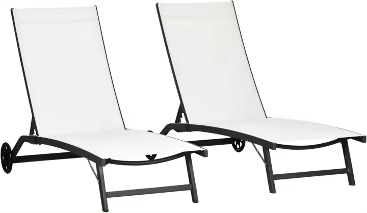Pack de 2 Tumbonas de Jardín Exterior Tumbonas Reclinables de Aluminio con Respaldo Ajustable de 5 Niveles y Ruedas para Playa Piscina 165x66x102 cm Gris Oscuro - 1