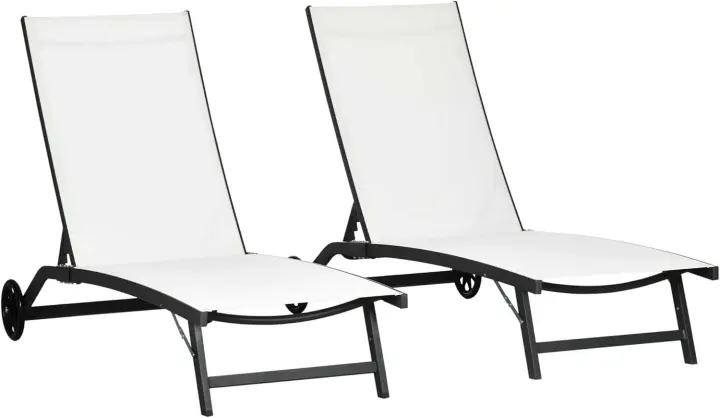 Pack de 2 Tumbonas de Jardín Exterior Tumbonas Reclinables de Aluminio con Respaldo Ajustable de 5 Niveles y Ruedas para Playa Piscina 165x66x102 cm Gris Oscuro - 1