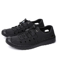 Sandalias para hombre, novedad de verano 2025, zapatos casuales de cuero hueco para hombre, zapatos antideslizantes con agujeros para conducir, sandalias de cuero de fondo suave para hombre - details 6