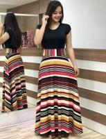 Vestido de manga corta a juego con estampado de flores de estilo europeo y americano para mujer, falda con vuelo grande, 2024 - details 11