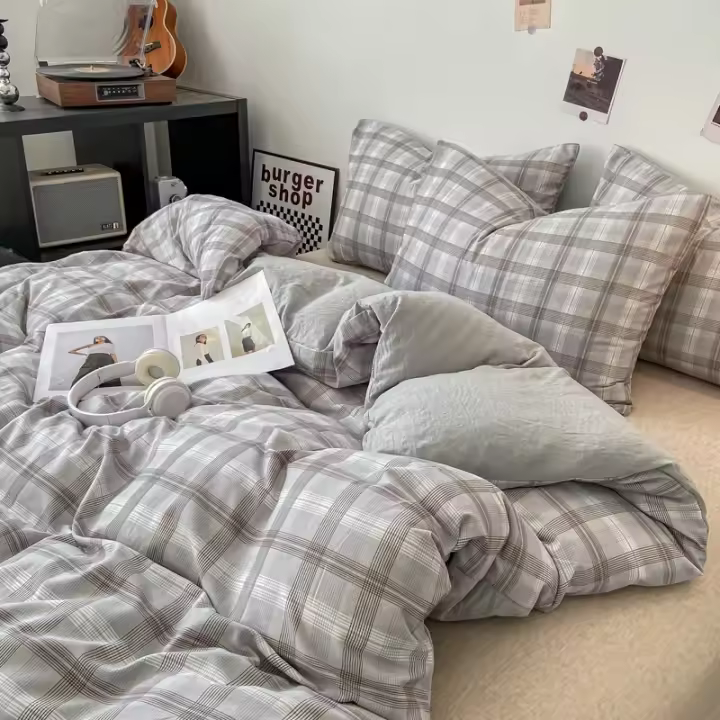 Funda de Edredón de Estilo a Cuadros Cubierta de Cama Doble Cara Cojín de Casa Cómodo (Sin Funda de Almohada) - 1
