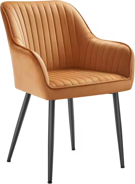 Silla de comedor, silla de cocina, sillón de terciopelo, silla tapizada con reposabrazos, carga máxima. de120 kg, Patas de Metal, para Comedor, Cocina, Rosa Jalea y Dorado Pálido LDC087R01 - 1