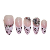 Uñas Postizas De Leopardo Estilo Francés Con Diamantes Y Diseño De Ojo De Gato Brillante 10 Piezas Uñas Postizas Almendradas Decorativas Para Fiesta - details 3
