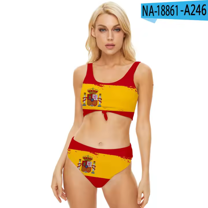 Bañador con estampado 3D de la Copa del Mundo de España para mujer, traje de baño dividido sin espalda, Bikini para mujer 2024 - 1
