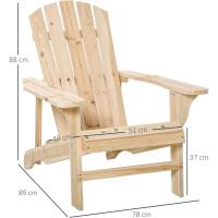 Adirondack de Madera Silla de Jardín con Asiento Extra Ancho Carga 150 kg para Patio Terraza Balcón 78x89x88 cm Natural - details 2