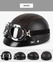Casco de seguridad unisex para motociclismo, gafas eléctricas retro para moto, casco medio de moda, cuero PU - details 8