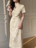 Diseño adelgazante de cintura de hoja de bambú de verano con sensación de temperamento, nuevo vestido cheongsam de estilo chino para mujer - details 1