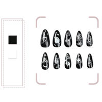 Elegante Arte de Uñas de Dibujos Animados Negro Brillante Kit de 24 Puntas con Pegamento de Gelatina para Mujeres y Niñas - details 4