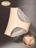 2 piezas de bragas de cintura media de encaje en contraste para mujer, bragas ligeras transpirables sin costuras, detalle de monograma sexy, ribete de encaje de moda primavera/verano, tejidos suaves - details 3