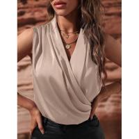 Blusa de satén sin mangas para primavera y verano para mujer, camiseta sin mangas fruncida, nueva camisa Sexy - details 19