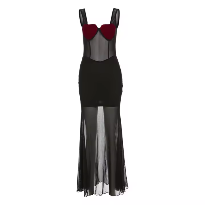 Malla de escote cuadrado para mujer, escote con tirantes, costuras en contraste, nuevo - 1