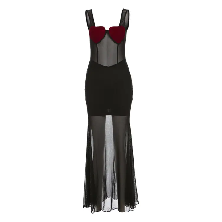 Malla de escote cuadrado para mujer, escote con tirantes, costuras en contraste, nuevo - 1