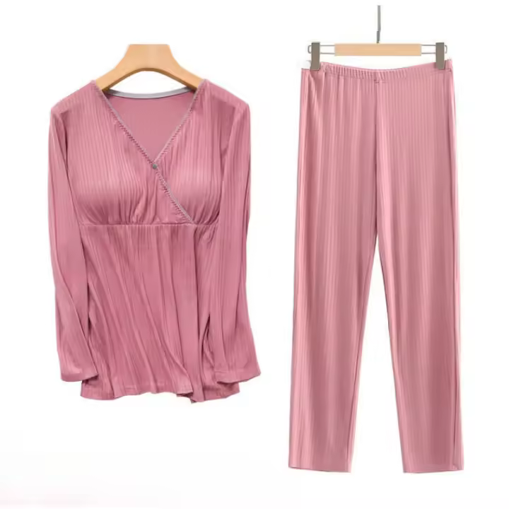 Conjunto de ropa de lactancia de maternidad fina para amamantar, pijama de posparto, otoño e invierno - 1
