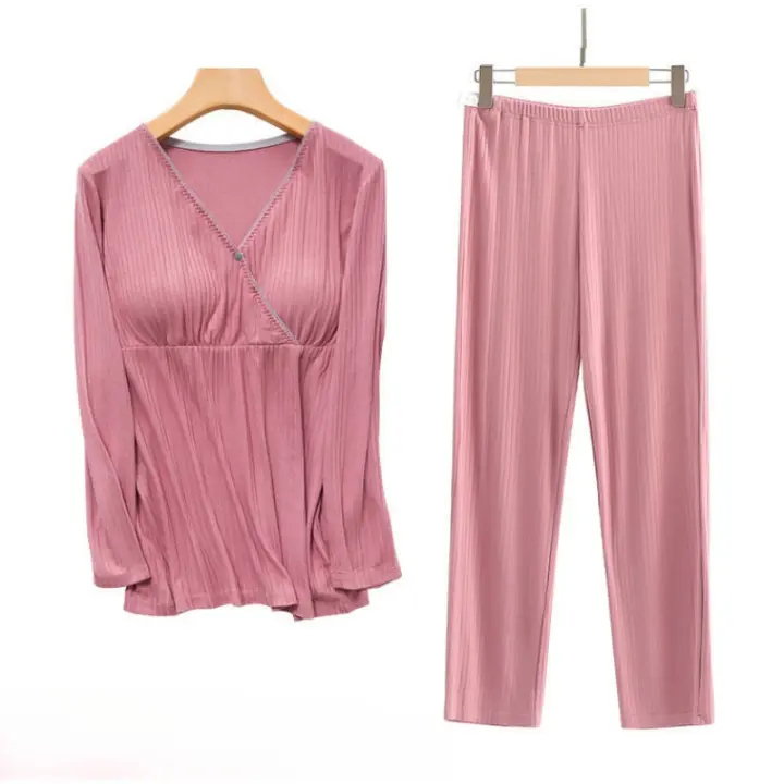 Conjunto de ropa de lactancia de maternidad fina para amamantar, pijama de posparto, otoño e invierno - 1