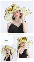 Sombreros Fedora de ala grande para mujer, sombreros de Organza blancos para el sol, flor para mujer, fiesta de boda, sombreros de Iglesia anchos - details 2
