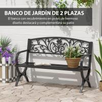 Banco de Jardín de 2 Plazas Banco de Terraza de Hierro con Diseño Clásico Patrón Floral 127x60x85cm Negro - details 3