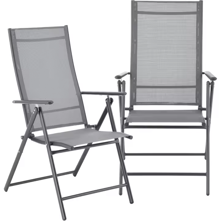 Juego de 2 Sillas Plegables de Jardín Kalamata Silla de Exterior Asiento para Terraza Balcón Patio con Reposabrazos y Respaldo Ajustable Patas de Acero 105 x 57 x 68 cm - 1