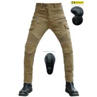 Motocicleta jeans hombres, locomotora multi-bolsa de herramientas pantalones de ciclismo, retro cremallera elástica de cuatro estaciones off-road anti-gota pantalones - details 5