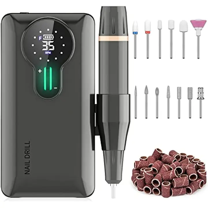 Torno para Uñas Profesional, 35000RPM, portátil Recargable, Pantalla LCD inalámbrica para Manicura y Pedicura, para Gel o acrílicas - 1