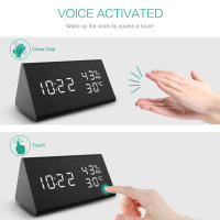 Reloj Digital creativo, pantalla LED electrónica de madera, detección de temperatura y humedad, despertador para dormitorio - details 3