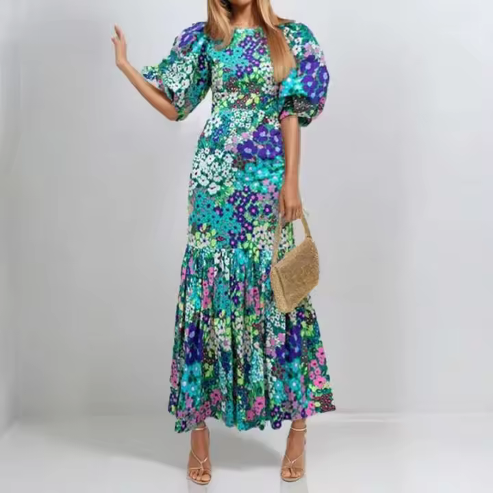 Vestido de Fiesta de Estilo Pastoral de Verano 2023 Elegante Manga de Lámpara y Tobillo de Cola de Pescado Cuello Redondo Delgado Moda para Mujeres - 1