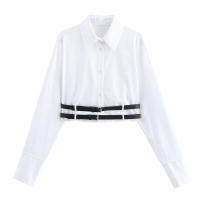 Camiseta corta de popelina con doble cinturón para mujer Top de estilo dulce y picante - details 0
