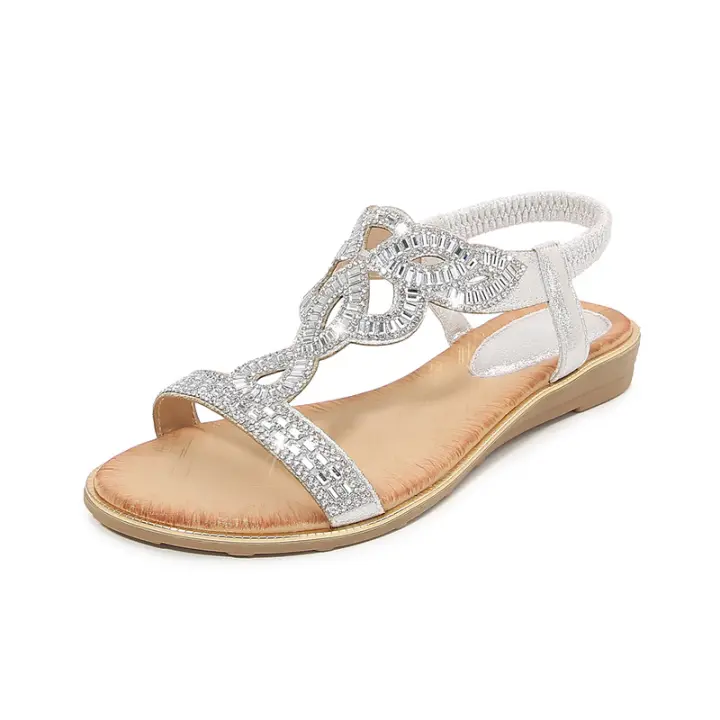 Sandalias Planas de Moda para Mujer 2025 Diseño Bohemio Chic Transpirable con Tendriles Brillantes - 1