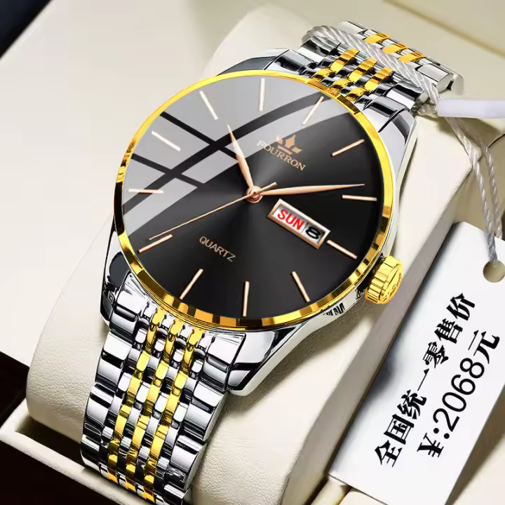Doble calendario simple moda delgada a prueba de agua negocios casual hombre reloj - 1