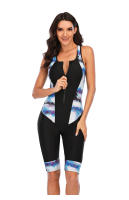Traje de baño de una pieza con cremallera y bloque de color sin mangas, traje de buceo y surf de piernas de longitud media - details 2